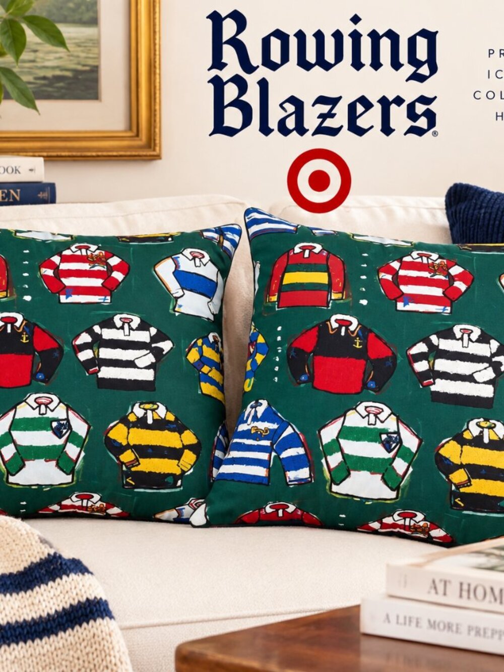 Rowing Blazers x Target Rugby Shirt Throw Pillows Set of 2 20x20 Preppy - Picture 6 of 6
